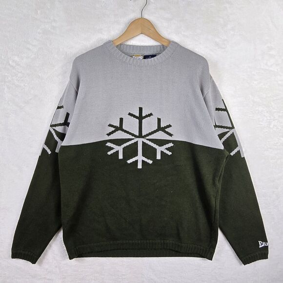 Vintage Planet Earth Snow Sweatshirt Snowflake Green Grey Skate 90s Snowboard - Picture 2 of 9